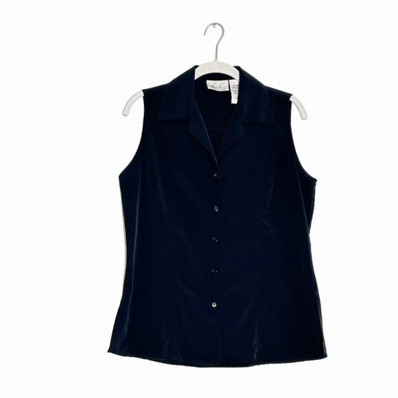 Kathie Lee Collection Sleeveless Collared Tie Back Blouse in Black - Sz M - Picture 1 of 5